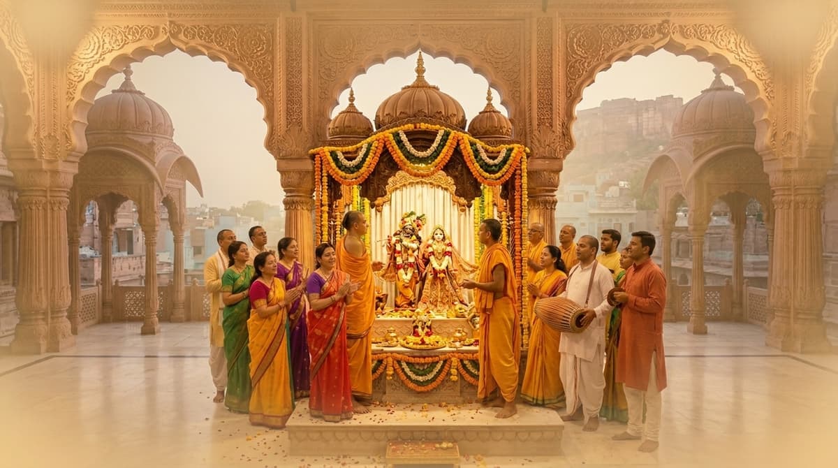 Devotees performing kirtan at Hare Krishna Mandir Jodhpur